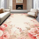 Artistic Floral Area in Blush Pink and Deep Beige Hues(Beige)
