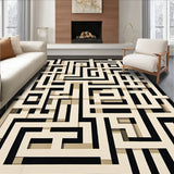 Geometric Maze Motif Area Contemporary Interlocking Shapes Accent(Beige)