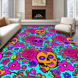 Vibrant Calavera Floral Motif Circular Tapestry Dia De Muertos Art(Pink)