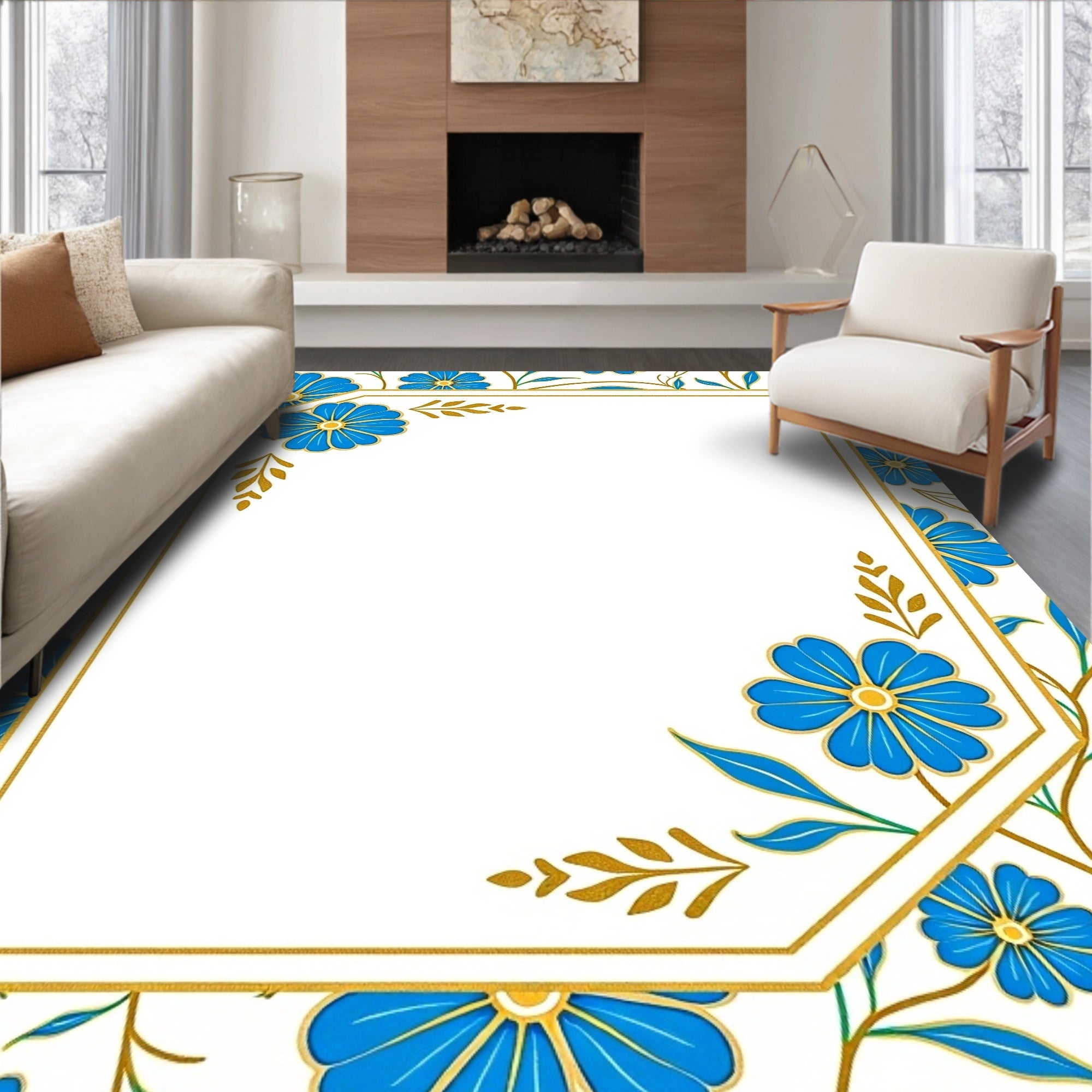 Elegant Floral Petal Cluster With Curvilinear Patterning (Blue) - ODIKA