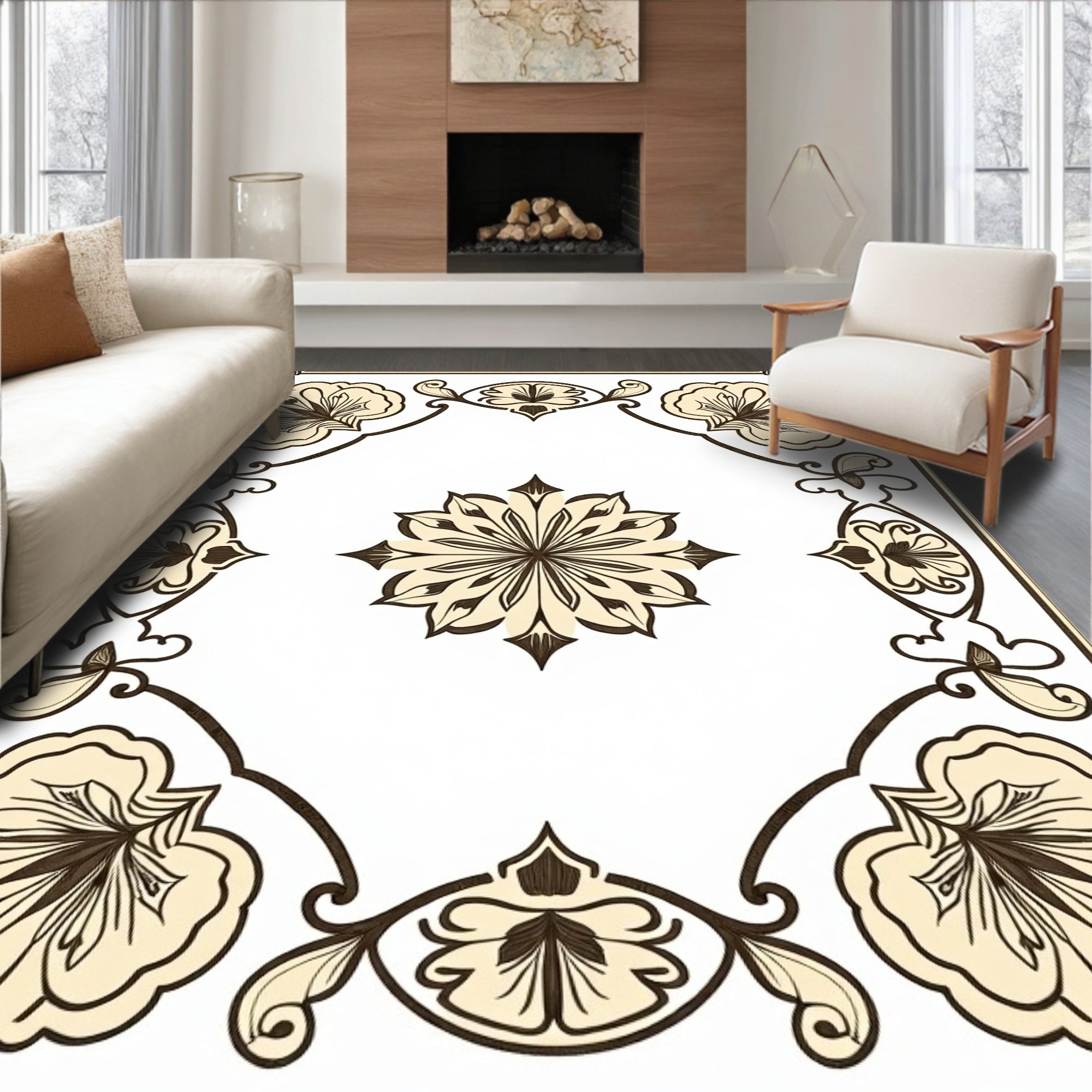 Elegant Medallion Foldable Throw With Vintage Inspired Motifs (Beige) - ODIKA