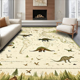 Beige Dinosaur Themed Educational Area with Vintage World Map Motif(Beige)