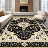 Elegant Black and Beige Medallion Area with Ornate Oriental Motifs(Black)