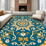 Retro Floral Medallion Motif with Distressed Ornate Botanical Detailing(Blue)