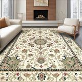 Beige and Sage Green Area with Classic Boho Floral Layout(Beige)