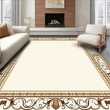 Ornamental Scrollwork Framed By Repeating Floral Borders(Beige)