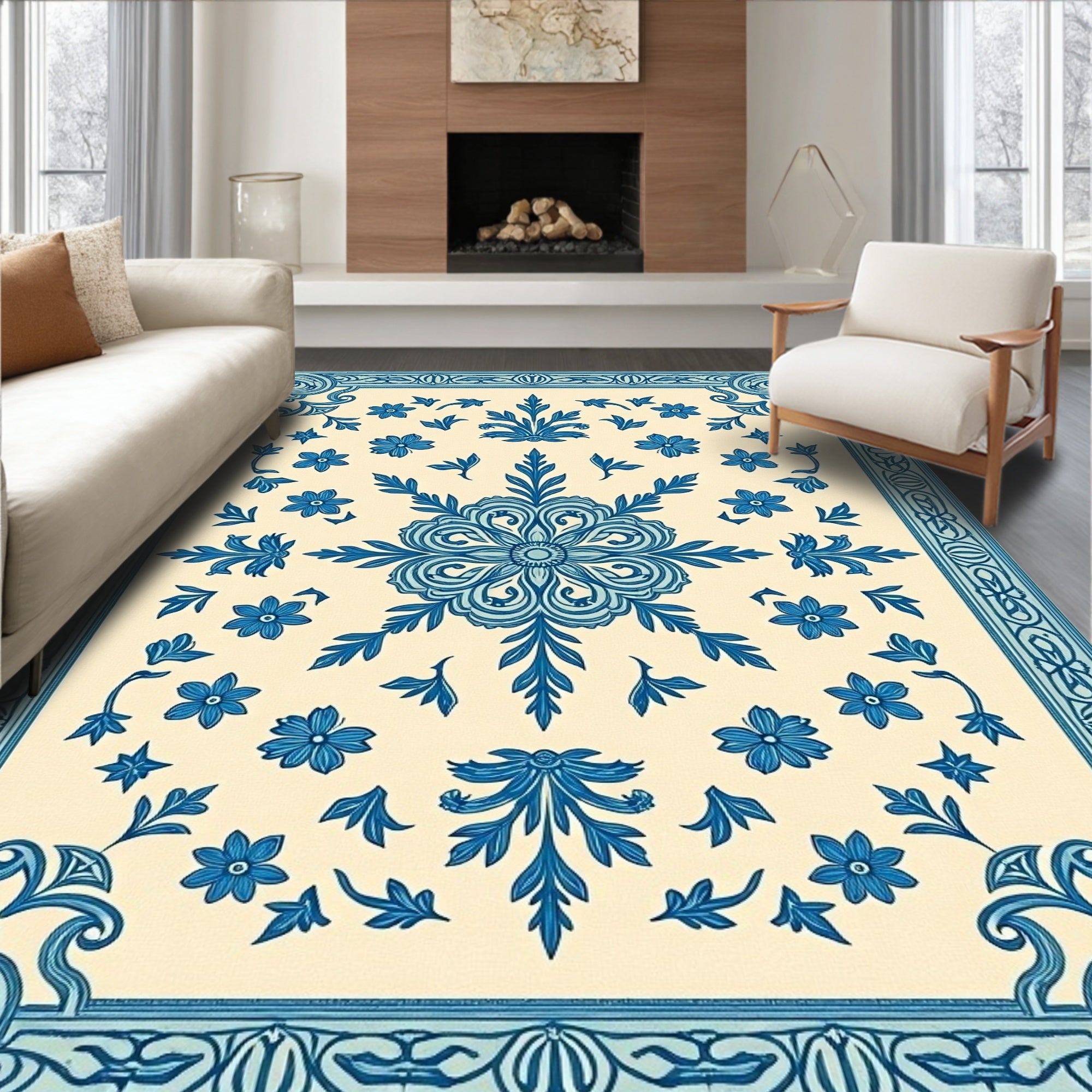 Elegant Floral Medallion Heritage Artisan Vintage Handwoven Treasure (Beige) - ODIKA