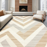 Beige Ivory Chevron Striped Area with Bold Angular Motif Design(Beige)