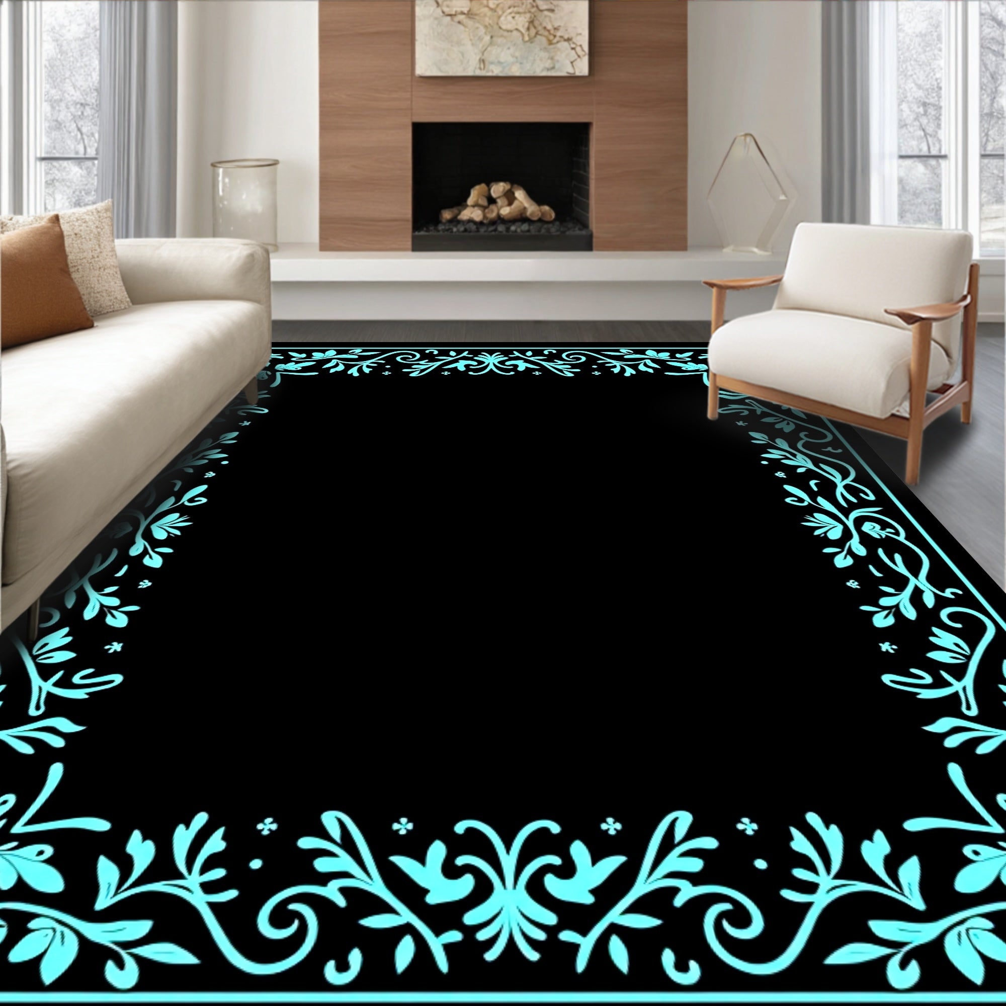 Botanical Border with Stylized Floral Vine Accents (Black) - ODIKA