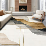 Elegant Abstract Washable Rug with Neutral Earth Tones & Modern Accent(Beige)