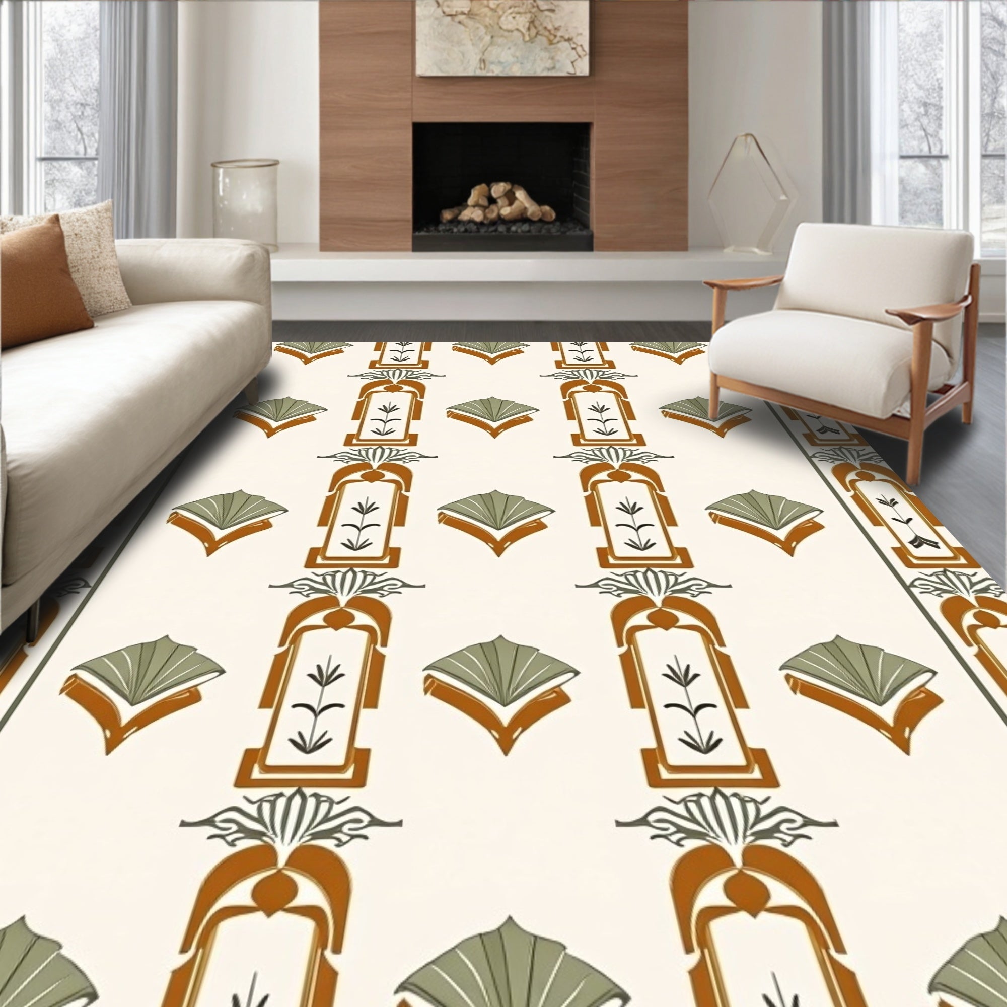 Art Inspired Fan Motif With Repeating Symmetrical Arches (Brown) - ODIKA