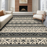 Elegant Boho Inspired Area with Intricate Black and Beige Tribal Motifs(Black)