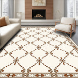 Interlocking Lattice with Subtle Floral Accents and Decorative Borders (Brown) - ODIKA