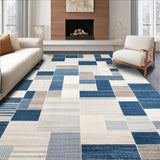 Contemporary Patchwork Beige & Blue Geometric(Blue)