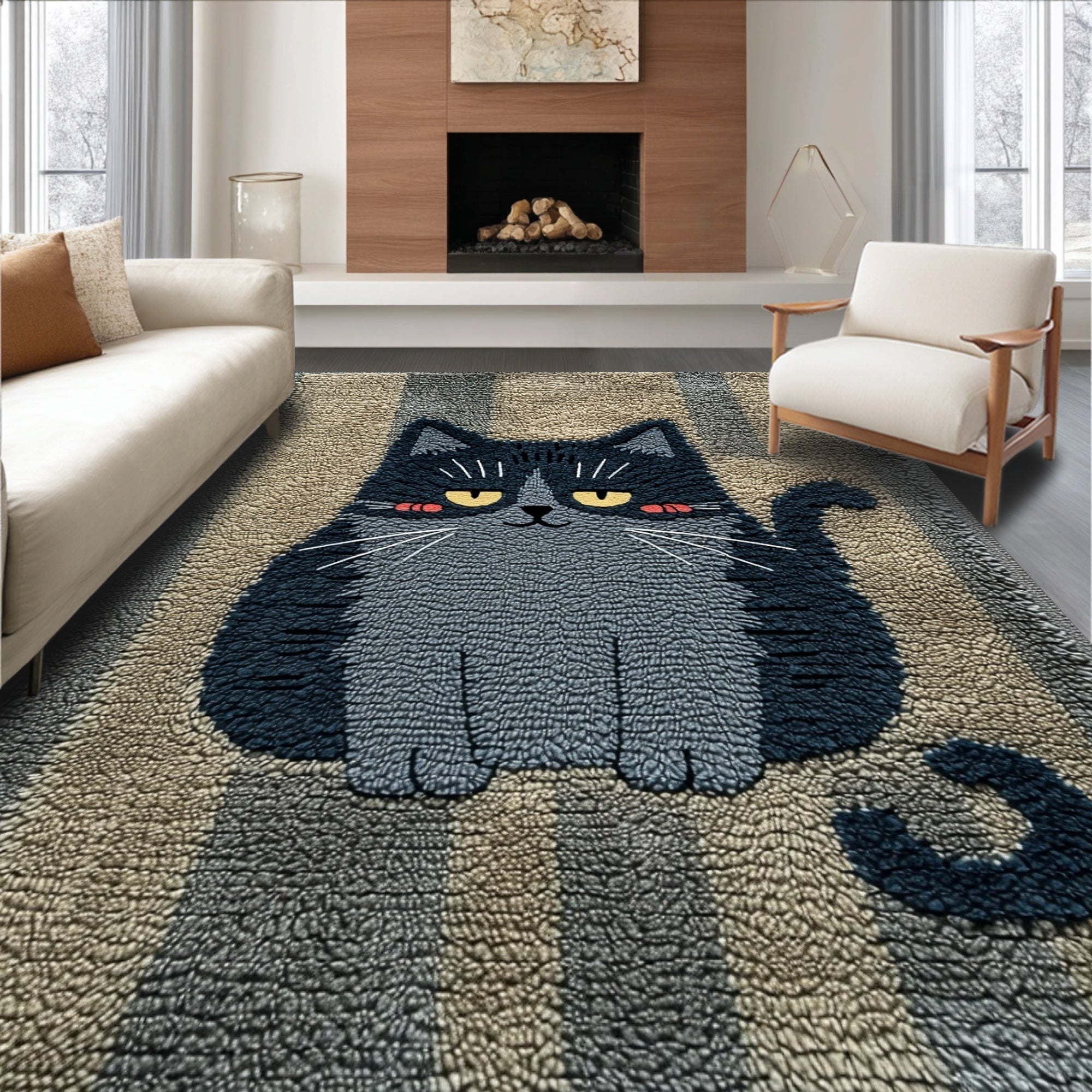 Ultra Soft Area Rug, Non Slip, Stain Resistant, Washable Area Rugs for Living Room, Bedroom, Cute Cat Bathroom Shag Rug for Kids(Gray)