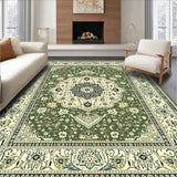 Elegant Rectangular Featuring Timeless Olive and Cream Medallion Design(Green)