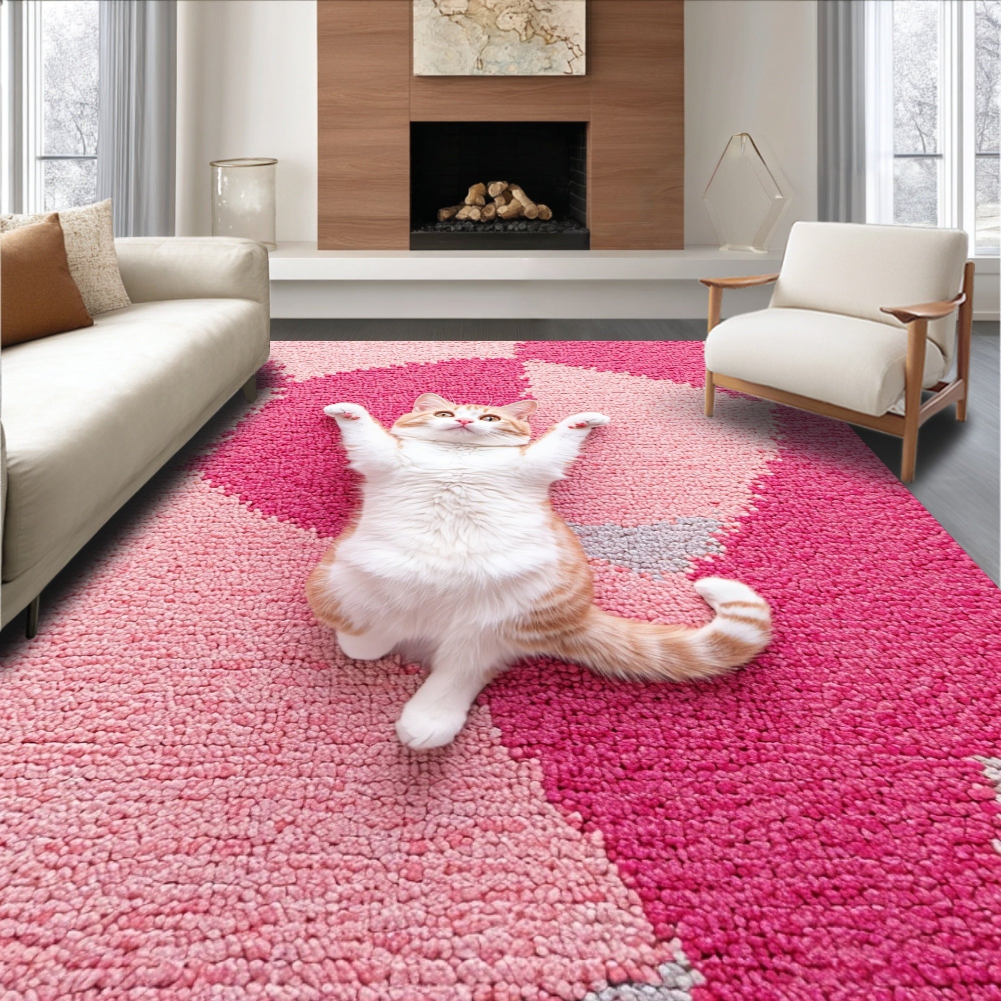 Ultra Soft Area Rug, Non Slip, Stain Resistant, Washable Area Rugs for Living Room, Bedroom, Cute Pink Cat Rug for Kids Bedroom(Pink)