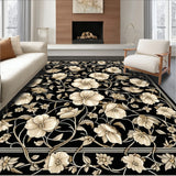 Chic Black and Beige Area with Vintage Floral Accents(Black)