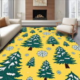 Enchanted Forest Pine Tree Snow Covered Landscape Holiday Floor Covering(Yellow)