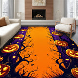 Festive Halloween Welcome Doormat with Spooky Pumpkin Pattern Rug(Orange)