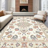 Intricate Geometric Floral Area with Smoke and Beige Motifs(Beige)