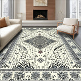 Elegant Ivory and Black Patterned Area Inspired(White)