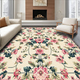 Chic Boho Floral with Pink Blossom and Deep Green Leaf Accents on Beige(Beige)