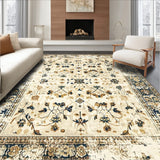 Geometric Botanical Symphony Area With Distressed Vintage Charm(Beige)