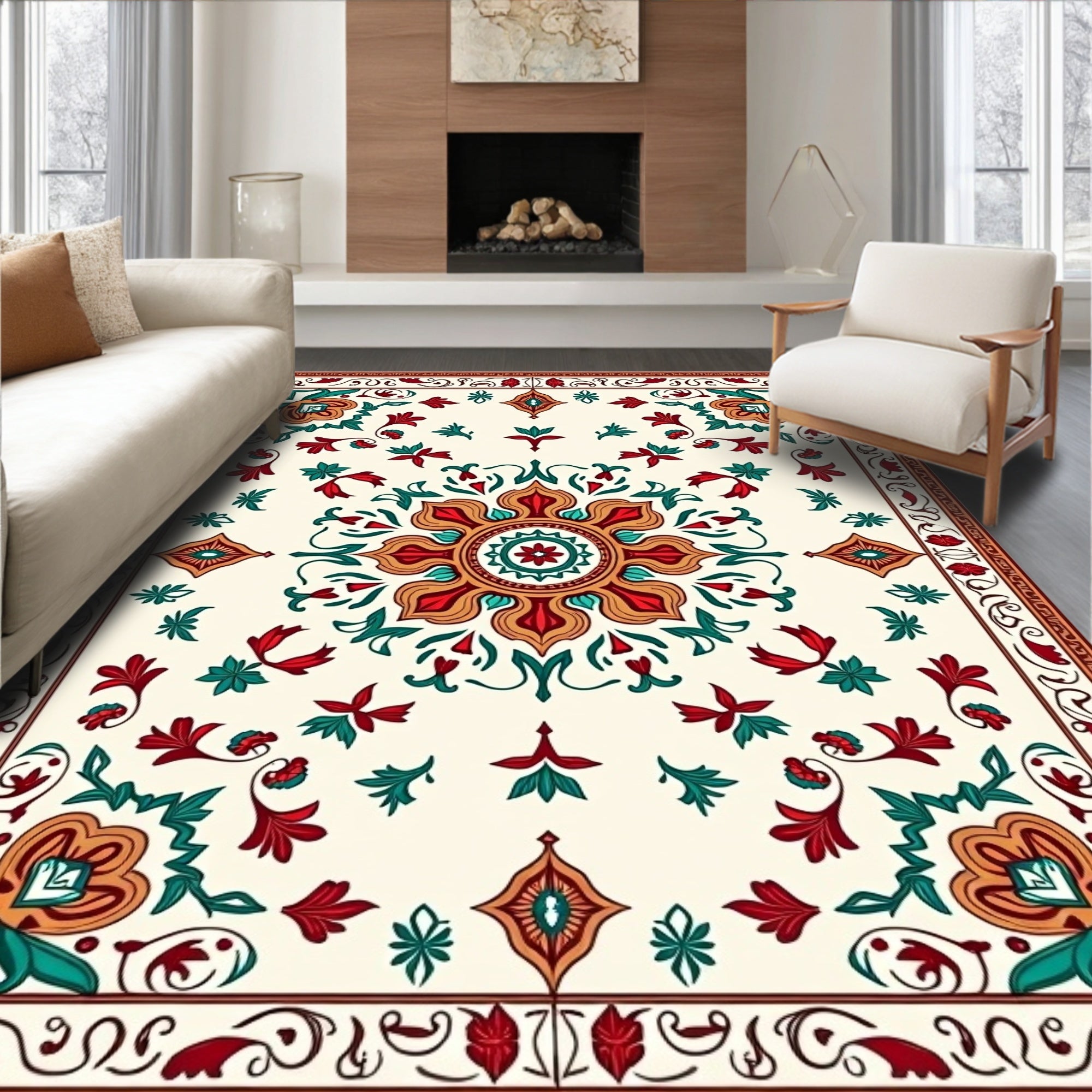 Elegant Medallion Tapestry With Intricate Floral Vine Ornamental Design (Red) - ODIKA