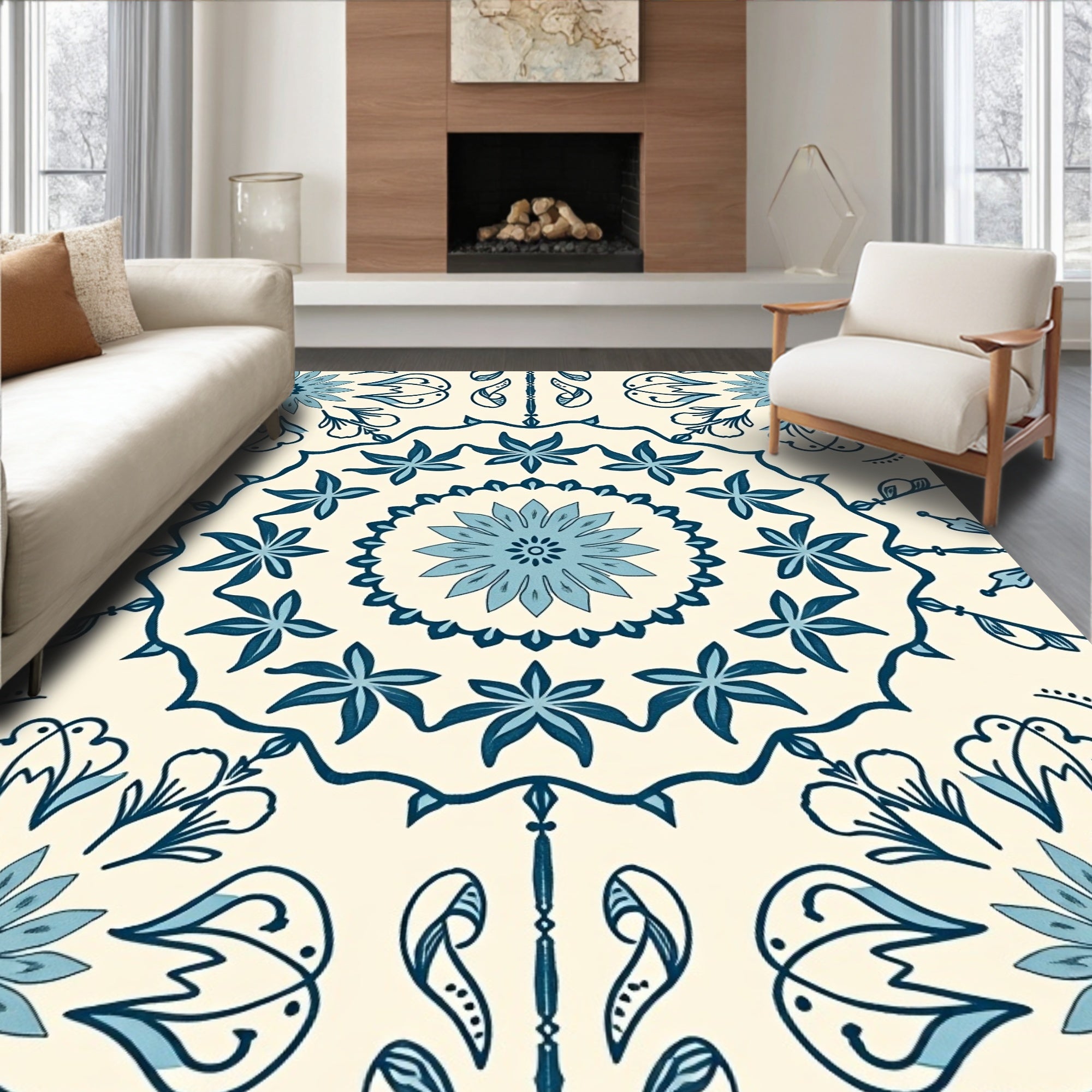 Enchanted Garden Floral Medallion Vintage Tufted Elegant (Ivory) - ODIKA