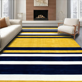 Contemporary Striped Area Rug with Bold Navy and Mustard Yellow Design(Yellow)