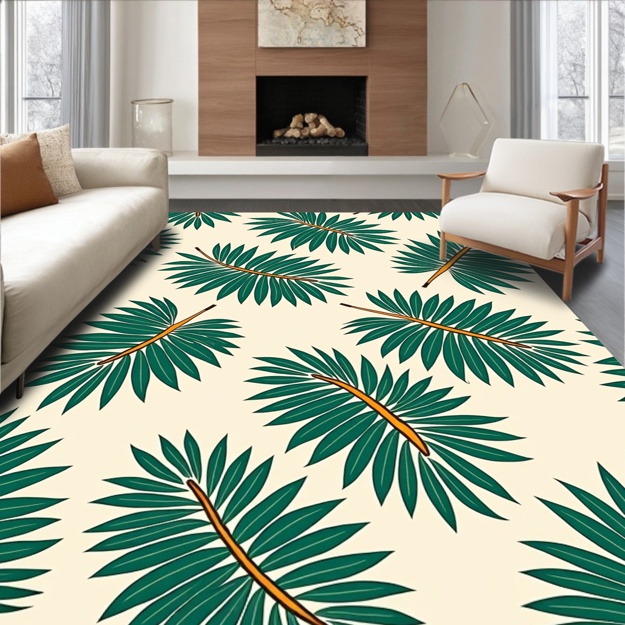 Exotic Rainforest Frond Verdant Palm Motif (Beige) - ODIKA