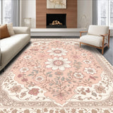 Ultra Soft Area Rug, Non Slip, Stain Resistant, Washable Area Rugs for Living Room, Bedroom, Vintage Floral Medallion(Pink)