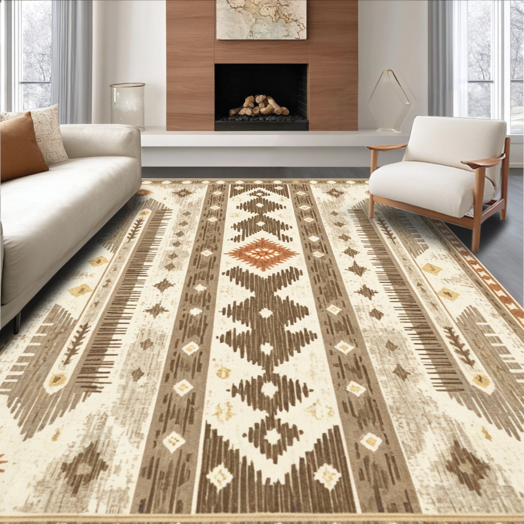 Ultra Soft Area Rug, Non Slip, Stain Resistant, Washable Area Rugs for Living Room, Bedroom, Tribal Farmhouse Non-Slip Entryway Area Carpet(Beige)