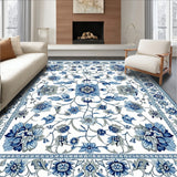 Modern Blue and Grey Floral Area Rug(White)