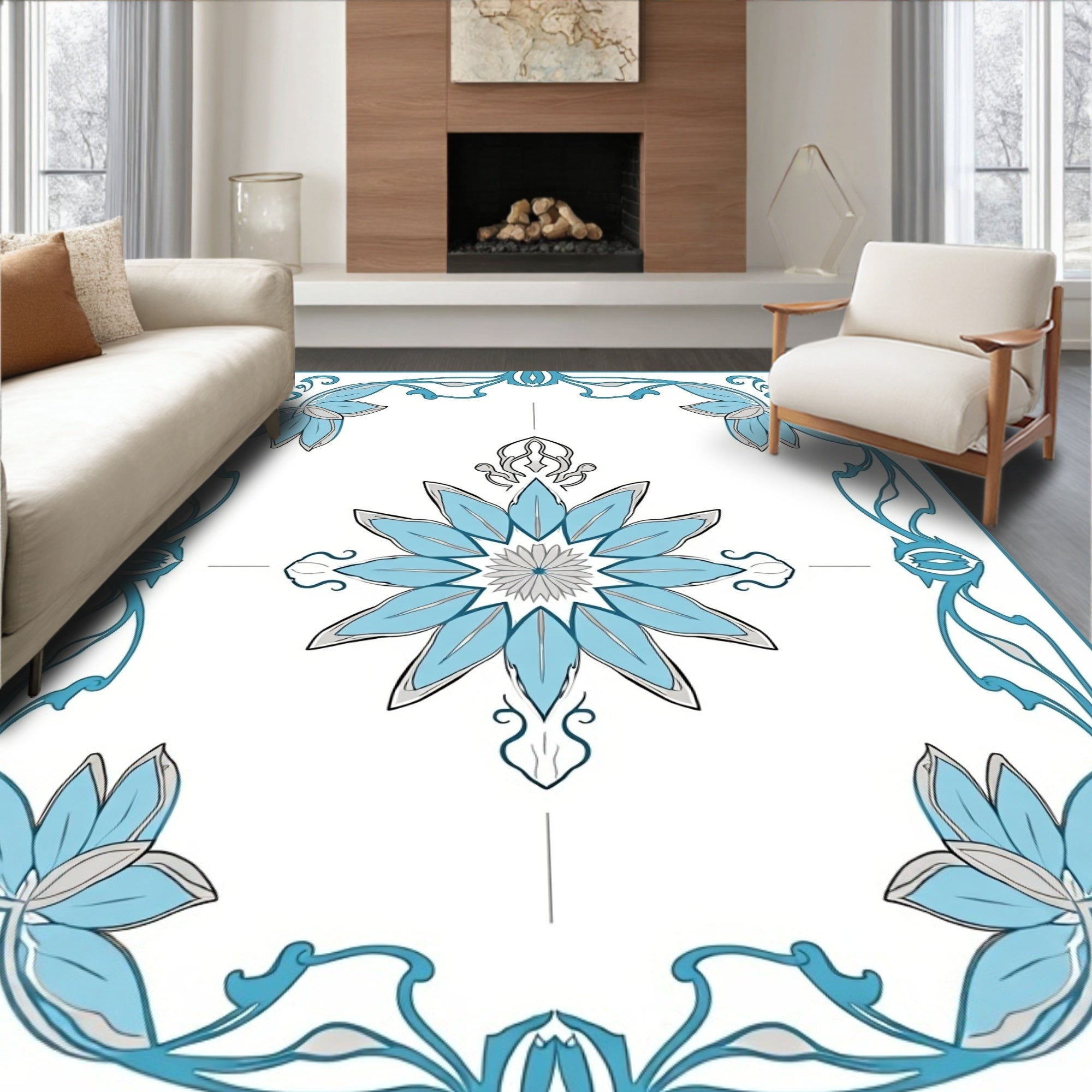 Art Nouveau Blossom Medallion with Flowing Petal Details (Blue) - ODIKA