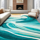 Funky Wave Coastal Area Rug with Aqua and Beige Tones(Blue)