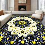 Chic Geometric Area Showcasing Navy and Mustard Decorative Elements(Blue)