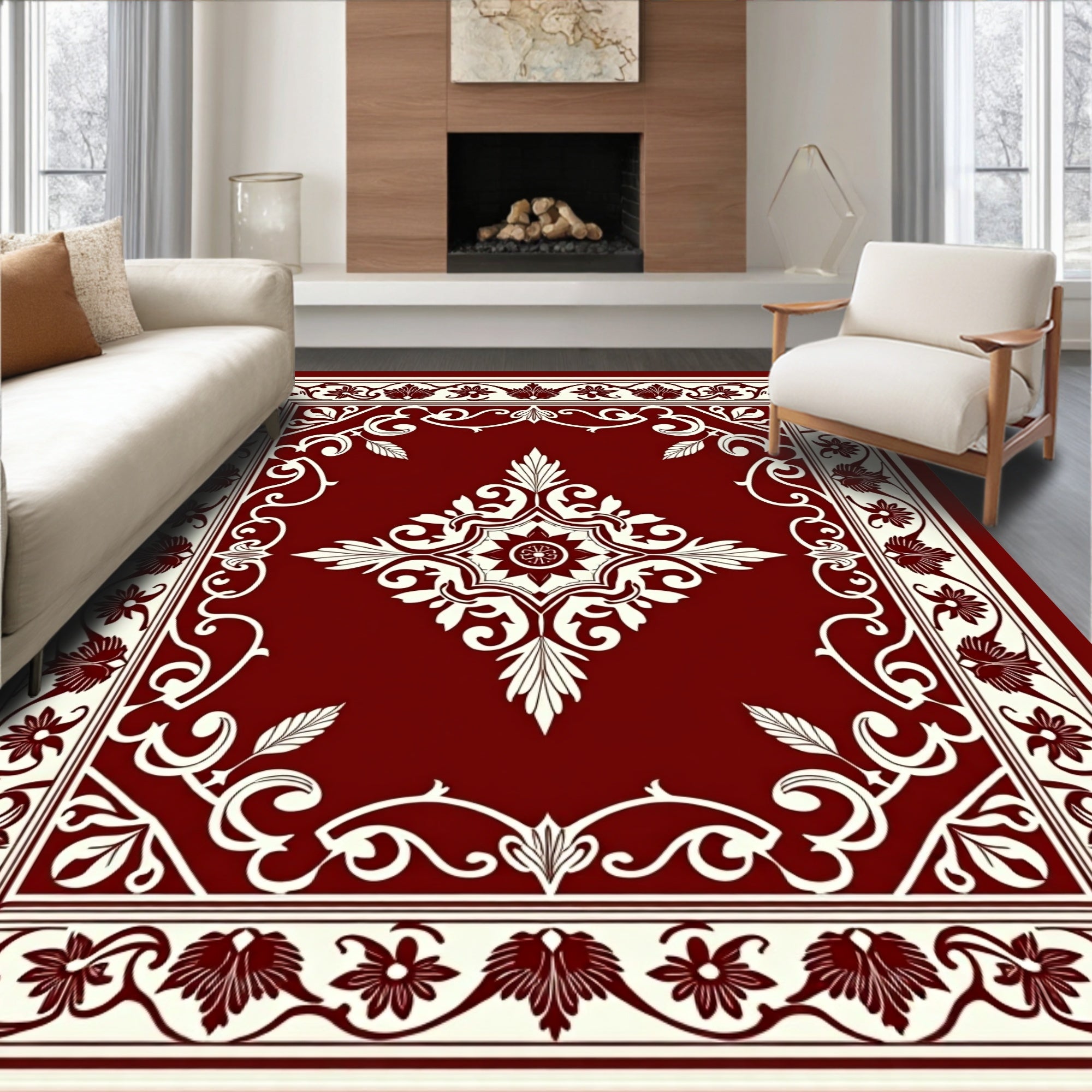 Heritage Floral Damask with Elaborate Curvilinear Motifs (Red) - ODIKA
