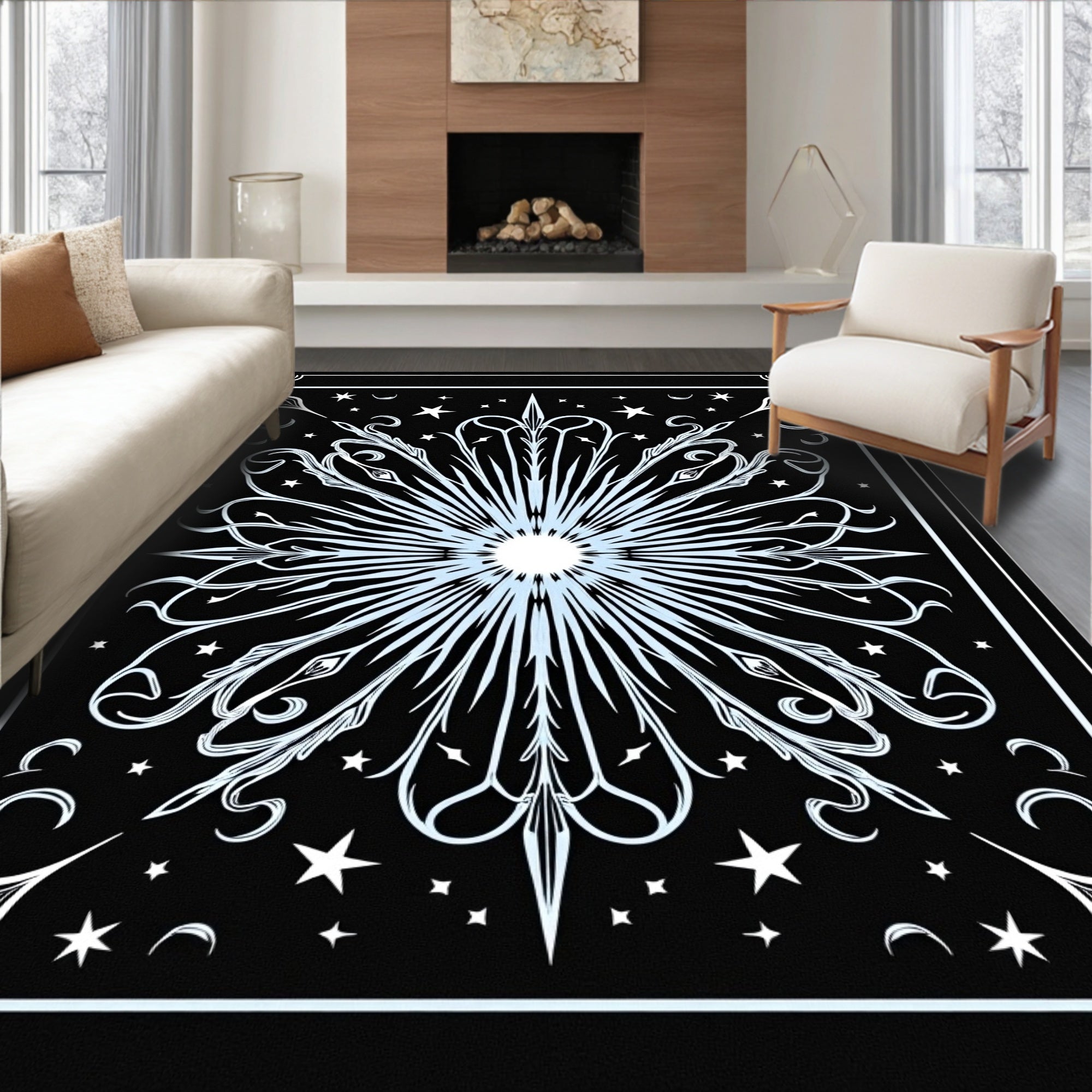 Celestial Starburst Radial Design with Cosmic Swirl (Black) - ODIKA