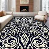 Paisley Scroll Boho Low Pile Easy Clean Floor (Black)