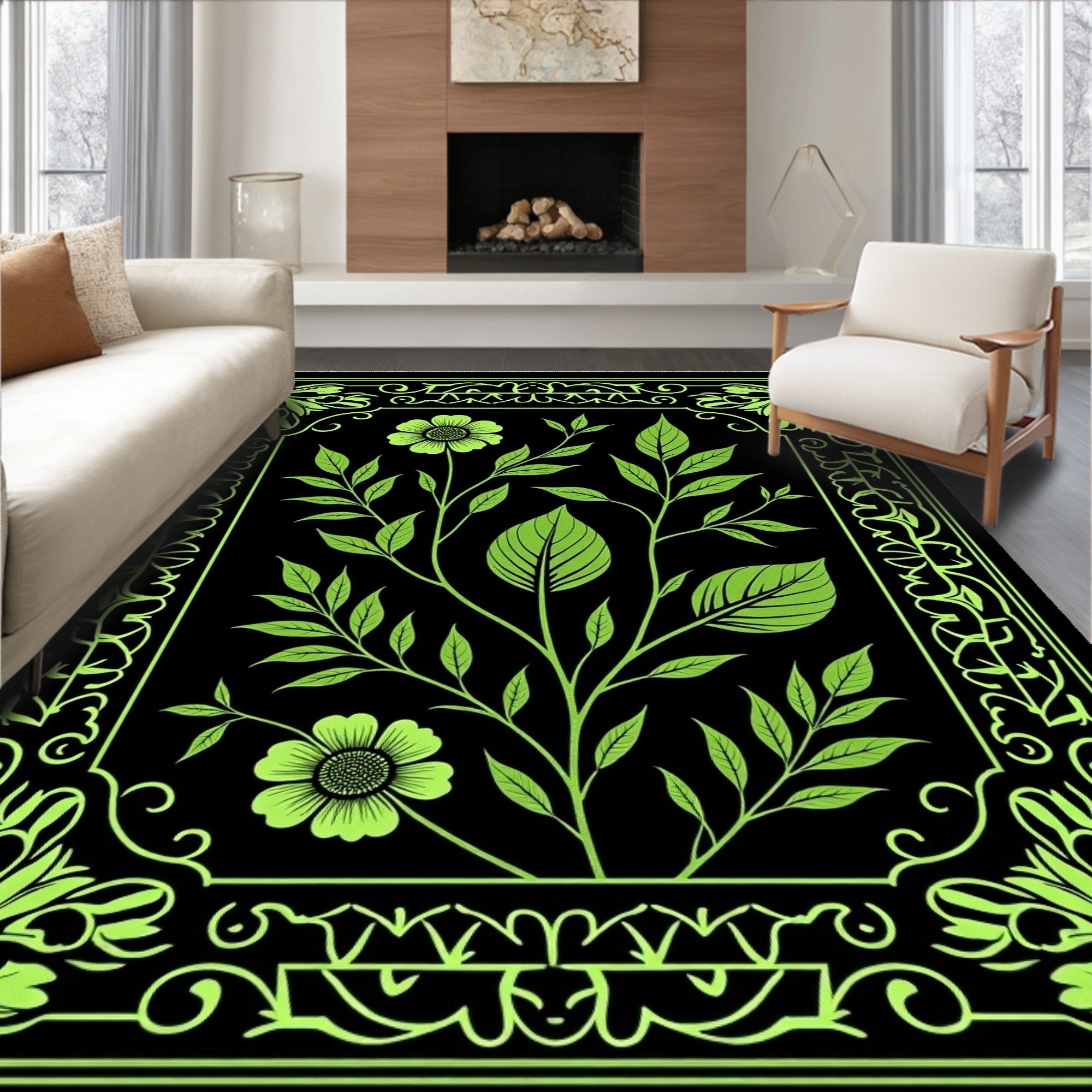 Enchanted Botanical Garden Mystical Vintage Floral Illustration (Black) - ODIKA