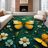 Ultra Soft Area Rug, Non Slip, Stain Resistant, Washable Area Rugs for Living Room, Bedroom, Whimsical Butterfly Dark Green Playroom Carpet(Blue)