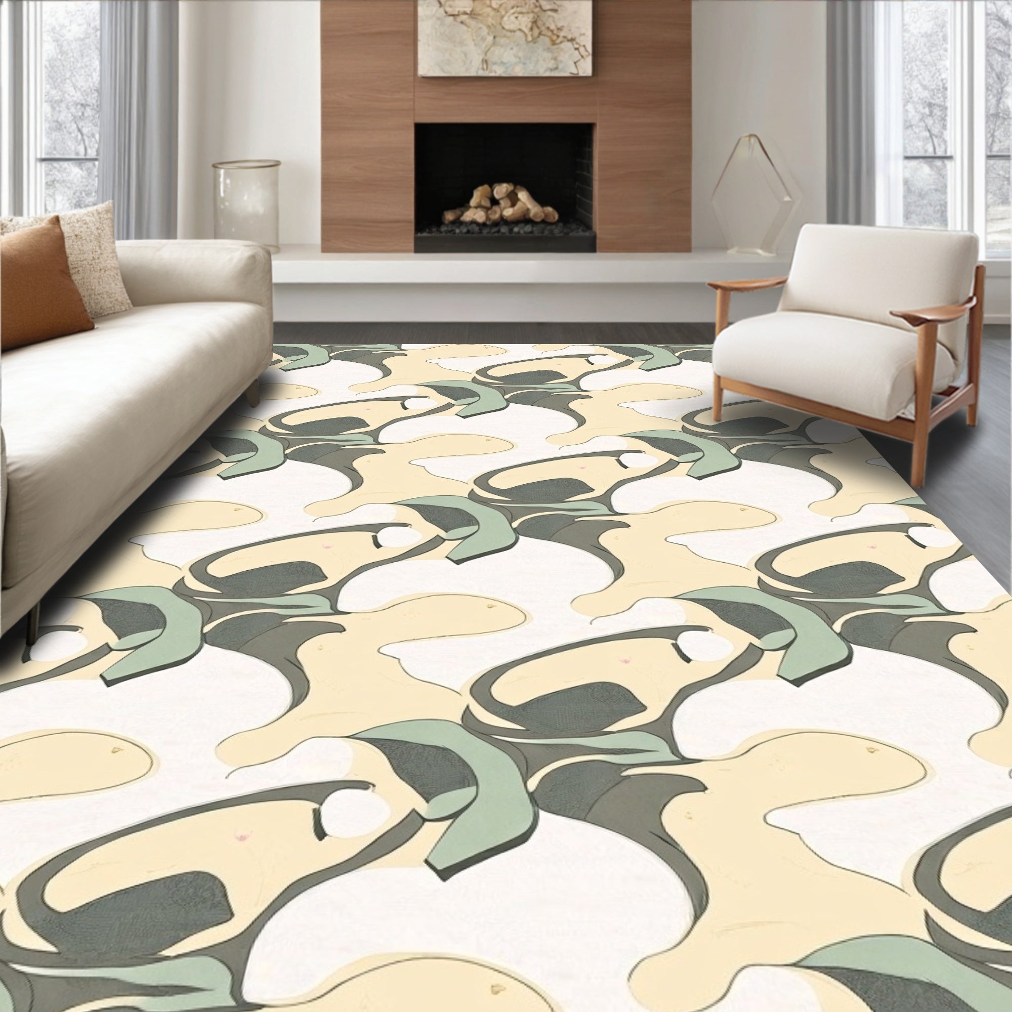 Minimalist Abstract Wave Featuring Fluid Interlocking Lines (Beige) - ODIKA