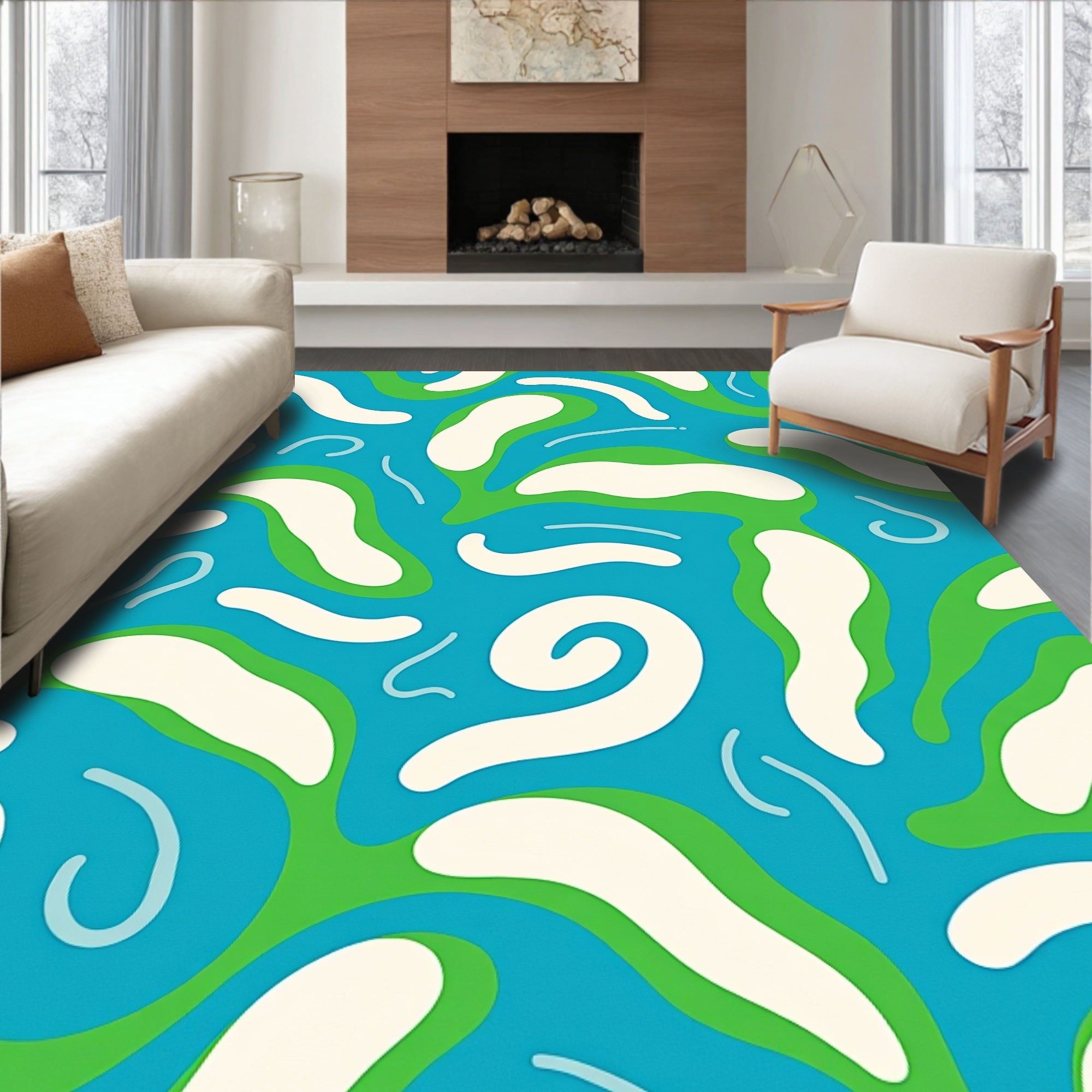 Interlocking Wave Motif with Abstract Coral Accents (Blue) - ODIKA