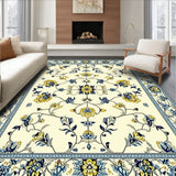 Lightweight Area Non Slip Low Pile Vintage Flower Design(Beige)