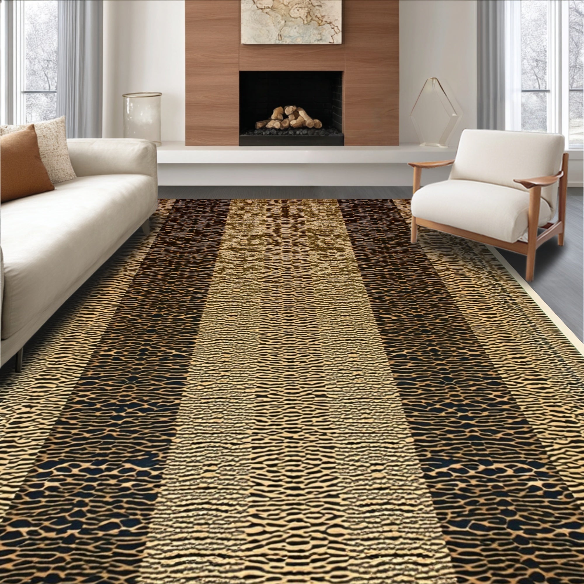 Ultra Soft Area Rug, Non Slip, Stain Resistant, Washable Area Rugs for Living Room, Bedroom, Khaki Leopard Print Kids Room Shaggy Carpet(Beige)