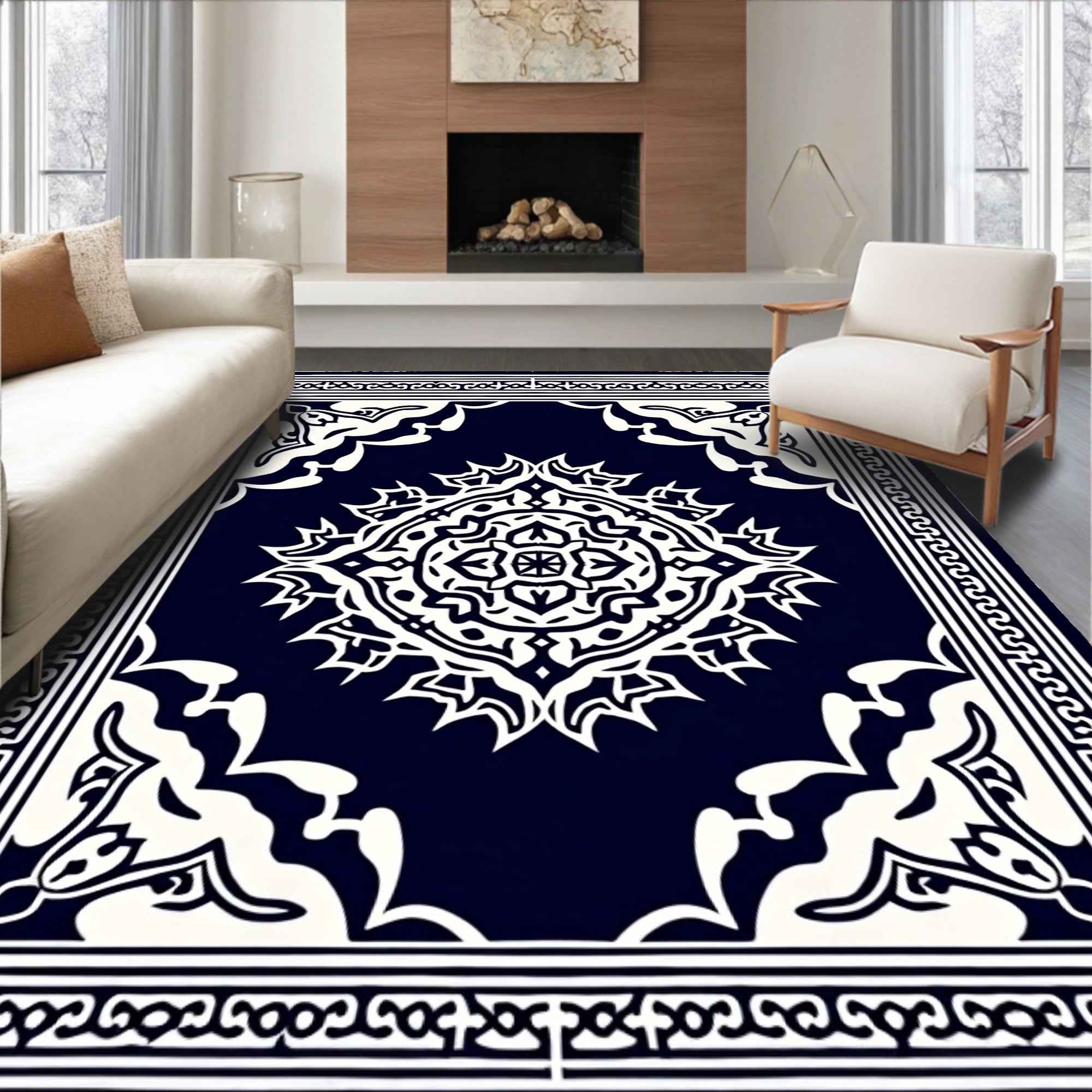 Elegant Medallion Floral Tapestry Contemporary Artistic (Blue) - ODIKA