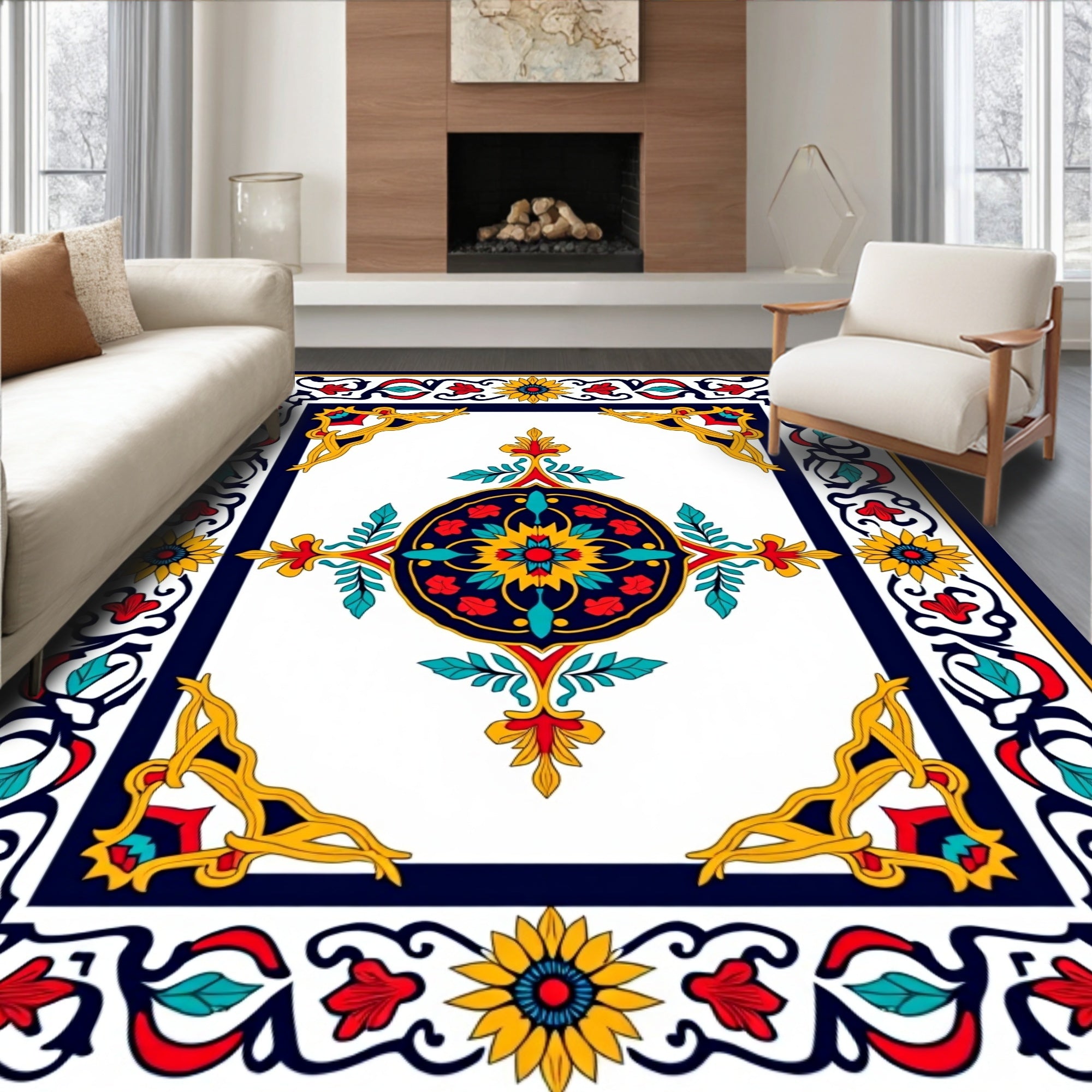 Rosa Garden Interlocking Botanical Medallion with Vintage Motifs (Yellow) - ODIKA