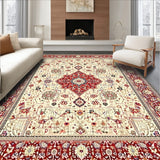 Abstract Medallion Area Non Skid Pet Friendly Easy Care(Beige)